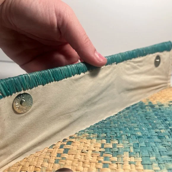 Mar Y Sol Woven Clutch with Blue and Tan Pattern - Picture 9 of 16